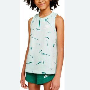 Nike Sportswear Kids Girls Small French Terry Printed Tank – Mint – Slim